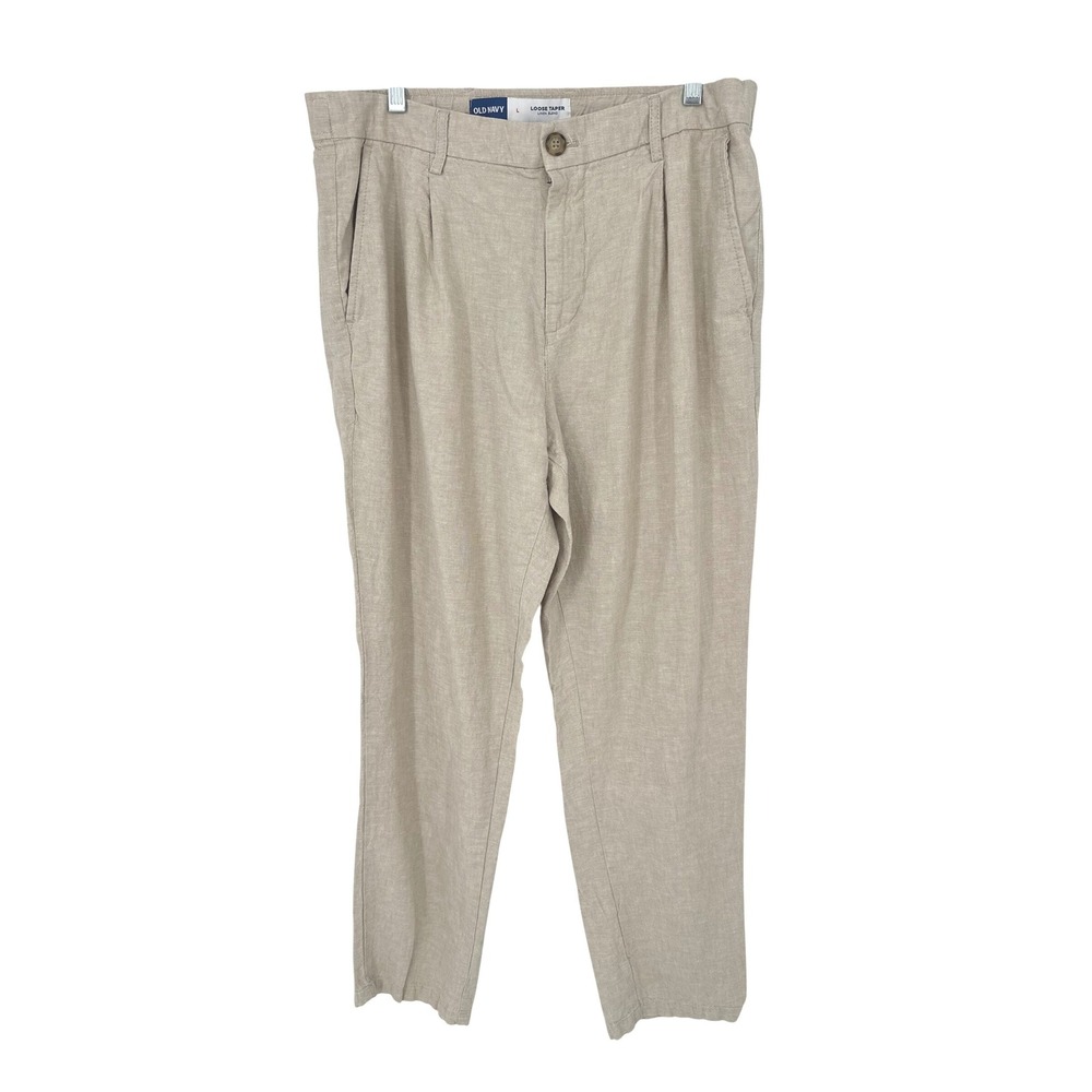 Old Navy Loose Taper Pants Mens L Beige Linen Blend Coastal Beach Neutral Travel